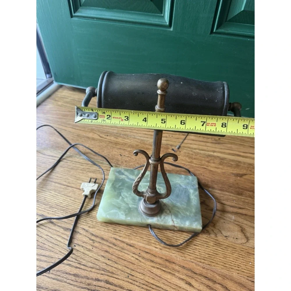 Vintage‎ Banker's Desk Lamp | Green Marble Base | Brass Lyre Stem | Mid Century